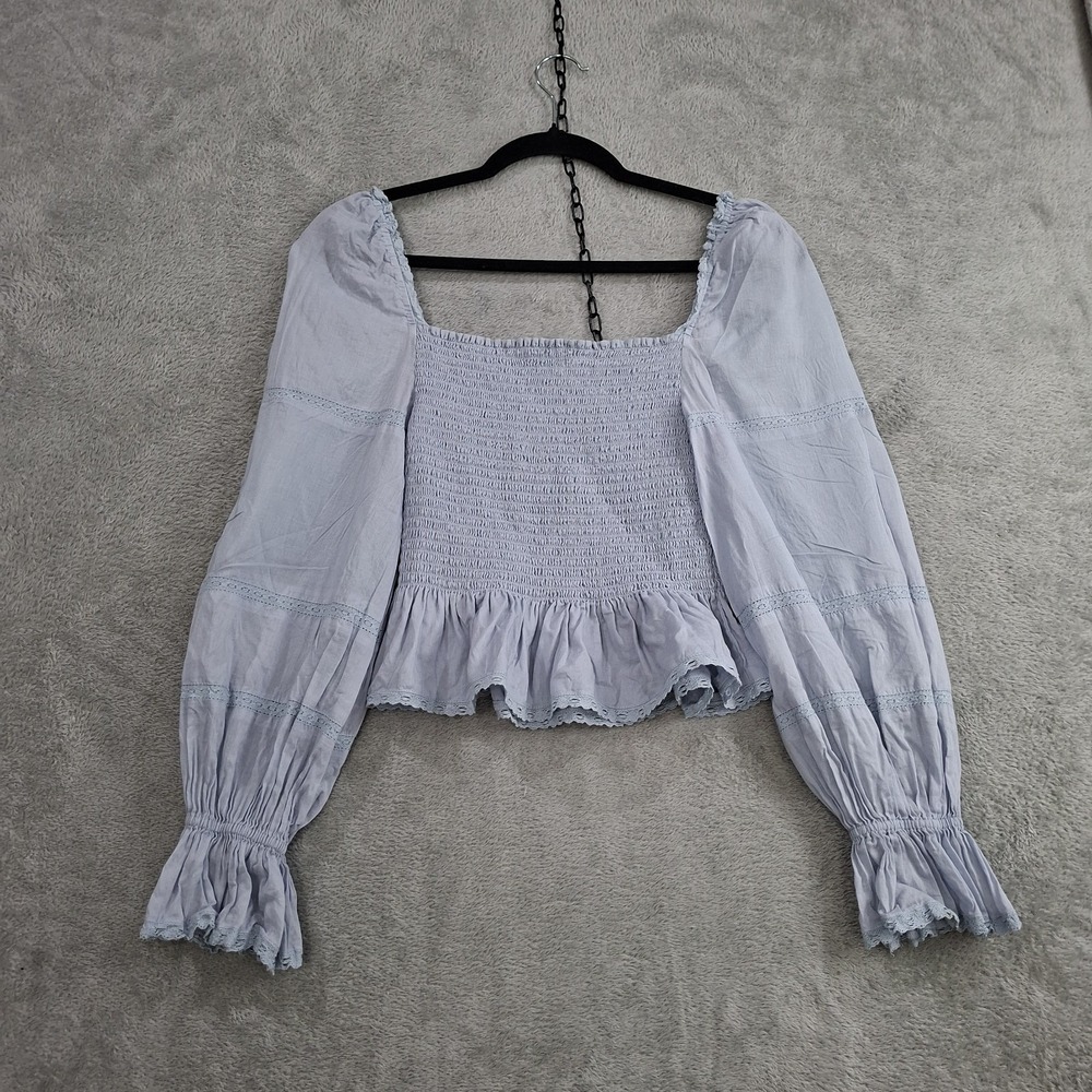 Reformation Light Lavender Smocked Peasant Blouse - Picture 2 of 7
